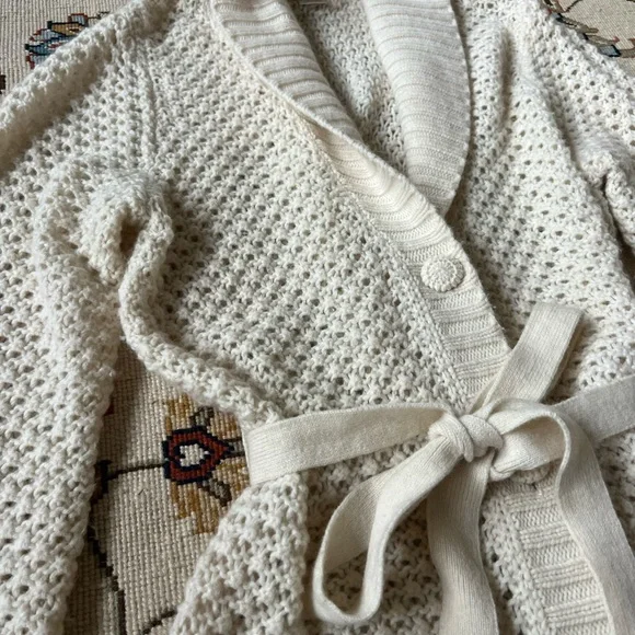 L.L. Bean Cream Wool blend Chunky Knit Cardigan Duster Sweater - Picture 2 of 7